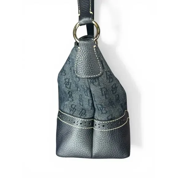 Vintage Dooney & Bourke Signature Monogram Hobo Bag Black Navy Blue / Gray - Picture 8 of 13